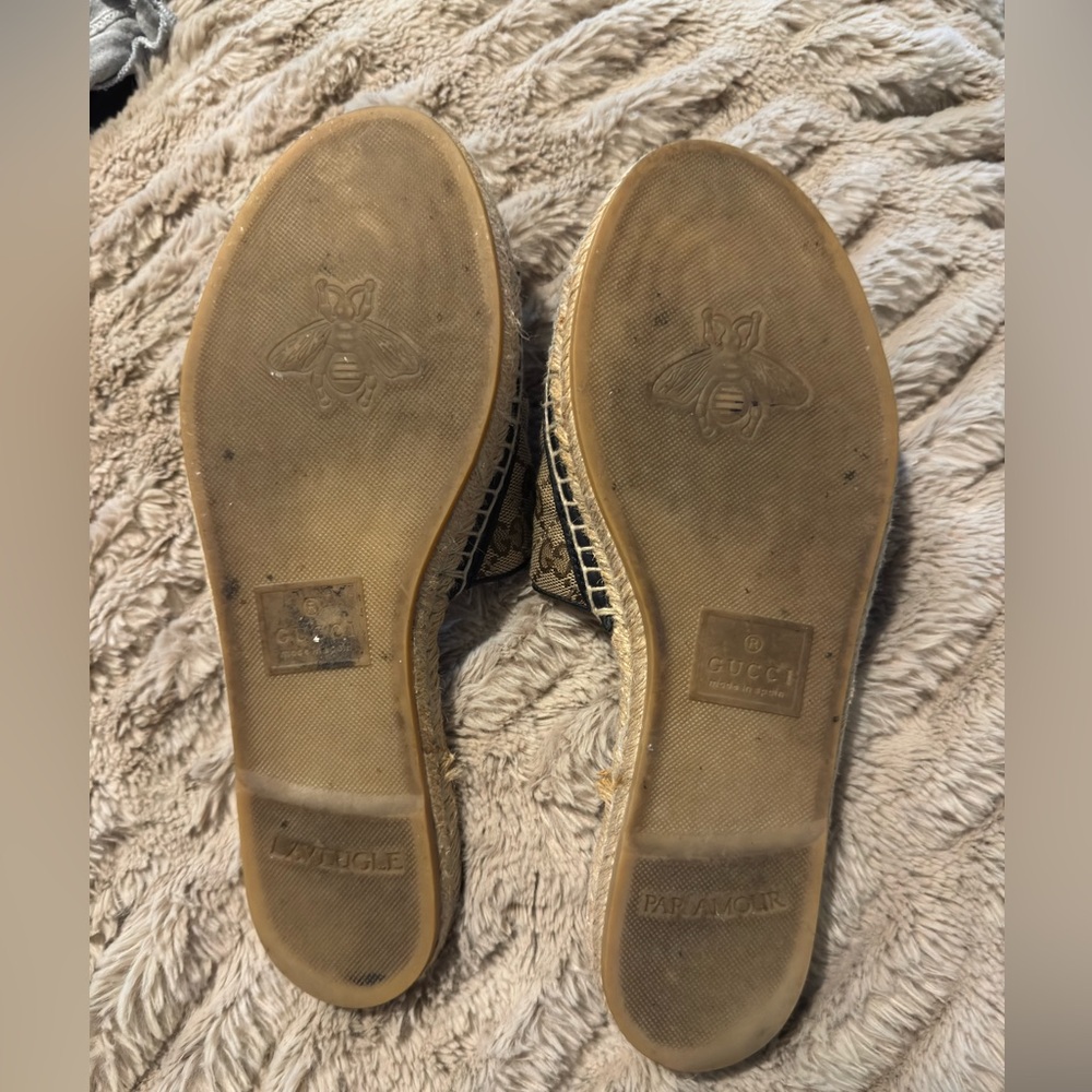 Gucci Brown Monogram Espadrille Slide Sandal with Gold Double G - Picture 7 of 9